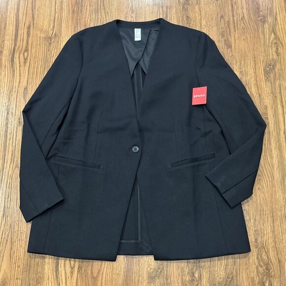 Spanx Perfect Collarless Blazer Womens Large Stretch Black Ponte Knit New 20384R - Picture 1 of 9